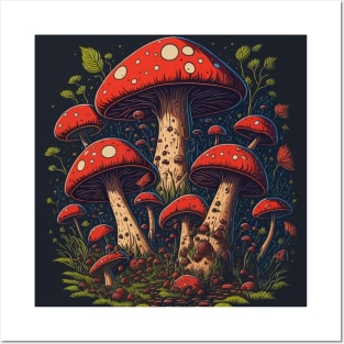 Mushrooms family Posters and Art